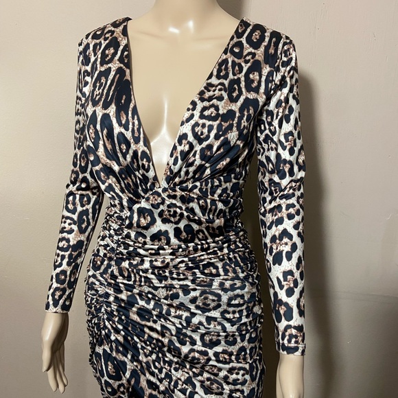 Cheetah Print Maxi Dress with Ruched Side - Picture 3 of 14